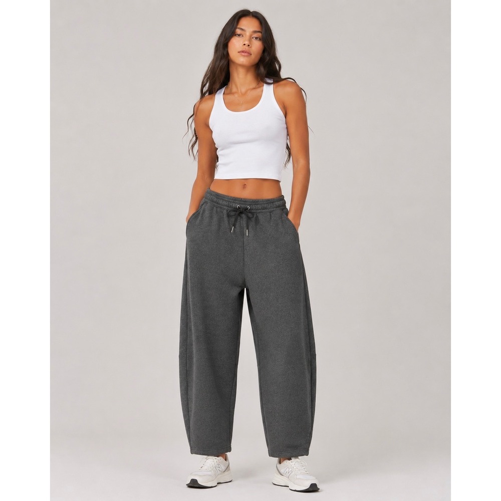 Abercrombie & Fitch Sunday Barrel Sweatpants Women Medium Charcoal Gray Wide Leg